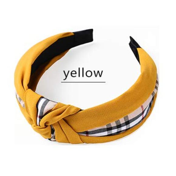 LUXE Yellow Top Knot Silk Headband with Nova Check Plaid detail (LHXX006) - Picture 1 of 1